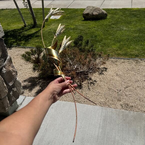 vintage home interior Mid-Century Modern metal wheat stalk wall art brass copper - Picture 6 of 13